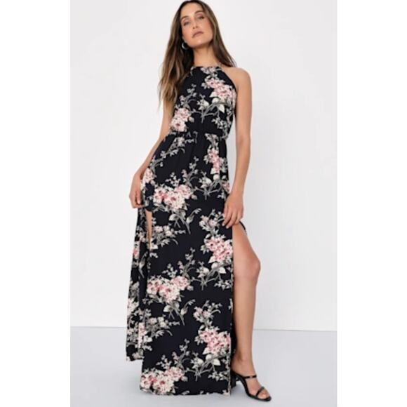 Lulus Feel The Music Floral Maxi Dress Size L Blue NWT Romantic Formal - Picture 9 of 10